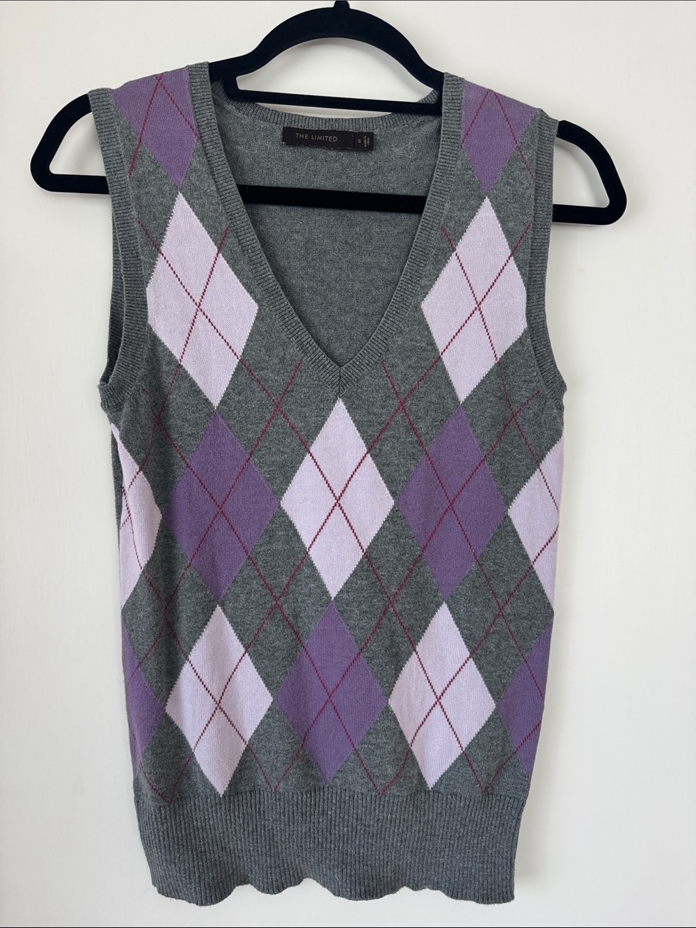 The Limited Gray & Lavender Argyle Knit Vest